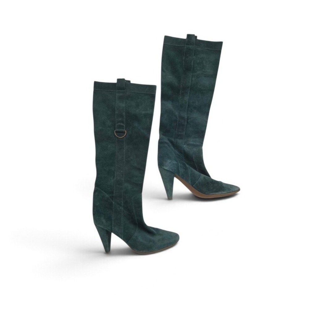 Fornarina VTG Teal Heels Over The Knee Boots sz 41 Us 10.5 Boho Feminine Cottage